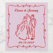 ピンクの手描き結婚式ワインボトルラベル ワインラベル (シングルラベル)