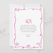 ピンクの手描き落書き写真　卒業　白　レトロ サンキューカード (裏面)