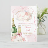 ピンクの手描き雲ワインのバチェロレッテ日程 招待状 (スタンド正面)