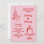 ピンクの手描き 前日のリハーサルディナー 招待状 (裏面)