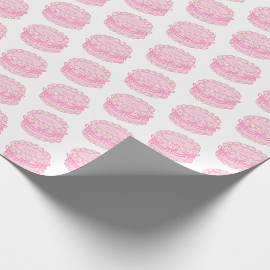 ピンクの手書きお誕生日ケーキ編集可能な年 ラッピングペーパー (角)