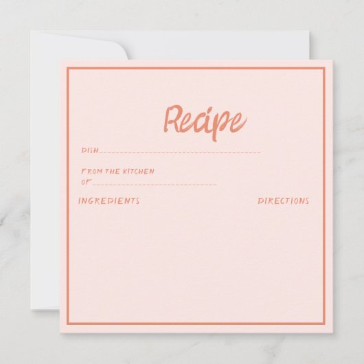 ピンクの手書きレトロレシピブライダルシャワー 招待状 (正面)