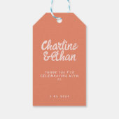 ピンクの手書きレトロ結婚の四角形のシール ギフトタグ (裏面)
