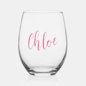 ピンクの手書き名前 バチェロレッテ・ブライズメイド・パーティー ステムなしワイングラス (正面)