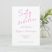 ピンクの手書き風フォントで華やかに「Sixty & Fabulous」60歳の誕生日パーティー 招待状 (スタンド正面)