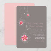 ピンクの折り紙ハングィングオーナメントライトがアジアのウェディングを彩る 招待状 (正面/裏面)