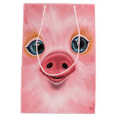 ピンクの抱き枕と赤ちゃん豚 – スマイル ミディアムペーパーバッグ (裏面)