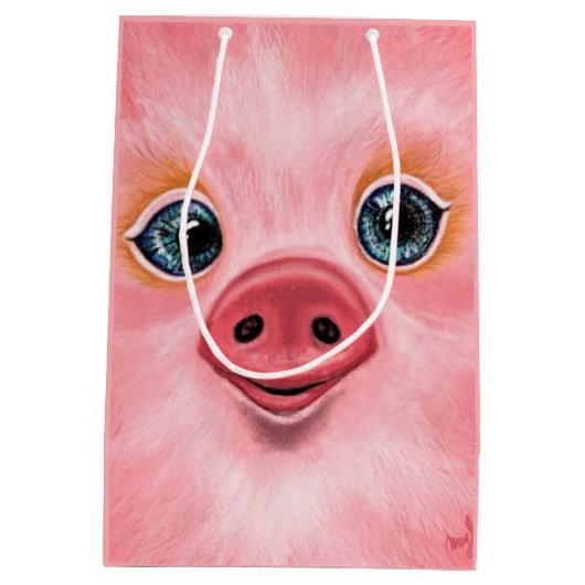 ピンクの抱き枕と赤ちゃん豚 – スマイル ミディアムペーパーバッグ (裏面)