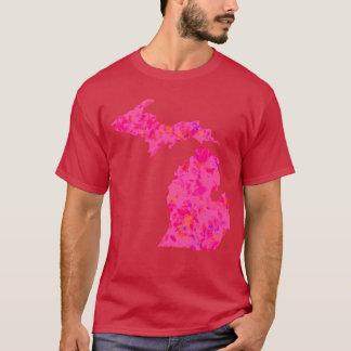 ピンクの抽象的なミシガン州のシルエット Tシャツ