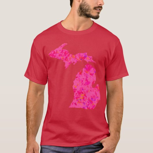 ピンクの抽象的なミシガン州のシルエット Tシャツ (正面)
