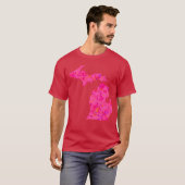 ピンクの抽象的なミシガン州のシルエット Tシャツ (正面フル)