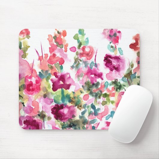ピンクの抽象的な水彩画の花の背景 マウスパッド (マウス)