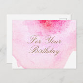 ピンクの抽象的な水彩画の誕生日報酬カード ポストカード (正面/裏面)