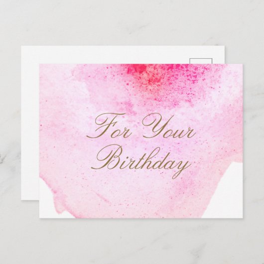 ピンクの抽象的な水彩画の誕生日報酬カード ポストカード (正面/裏面)
