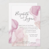 ピンクの抽象芸術の水色のモーショ結婚ンベリー 招待状 (正面/裏面)