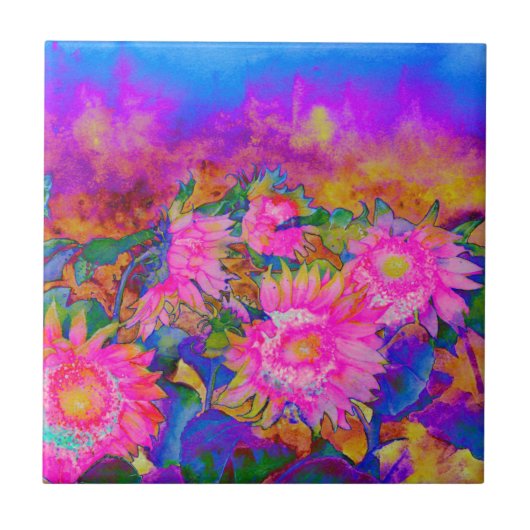 ピンクの抽象芸術の絵画水色 タイル (正面)