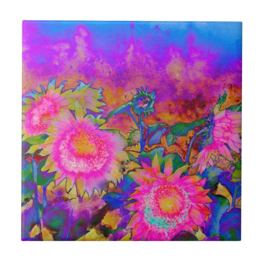 ピンクの抽象芸術の絵画水色 タイル (正面)