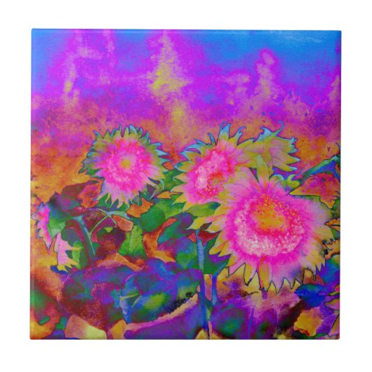 ピンクの抽象芸術の絵画水色 タイル (正面)