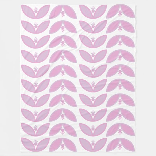 ピンクの抽象芸術の花模様(白) フリースブランケット (正面)