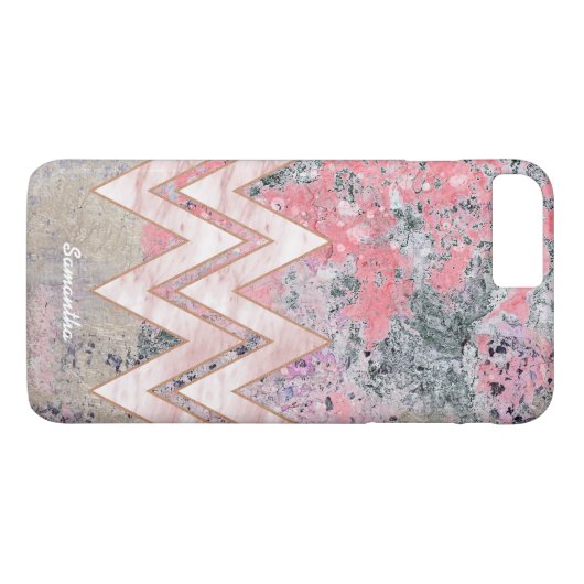 ピンクの抽象芸術テクスチャ(山形と名前) Case-Mate iPhoneケース (裏面(横))