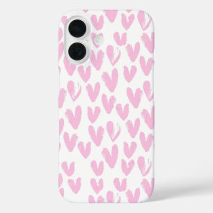 ピンクの抽象芸術ハートオンホワイト iPhone 16ケース