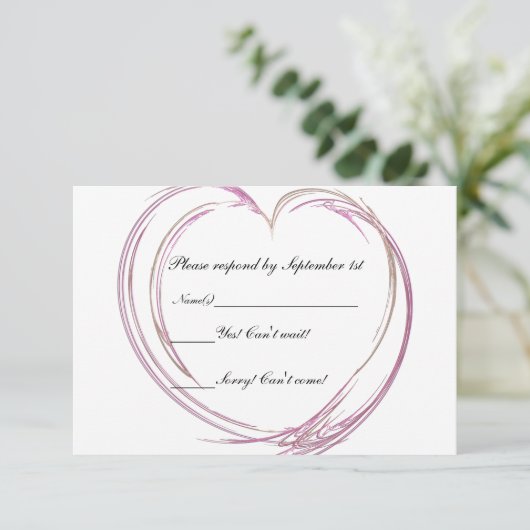 ピンクの抽象芸術ハート結婚式RSVP応答カード エンクロージャーカード (スタンド正面)