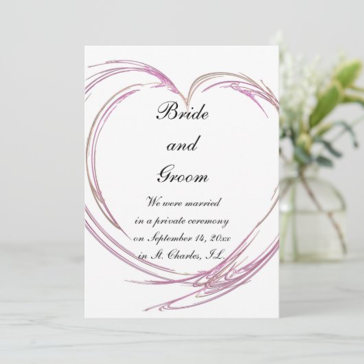 ピンクの抽象芸術ハート結婚発表 案内状 (スタンド正面)