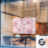 ピンクの抽象芸術ハート&フラワーフラワーフラクタルアートを愛 ウィンドウサイン (カフェ窓)