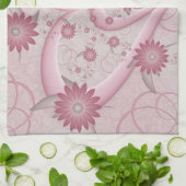 ピンクの抽象芸術ハート&フラワーフラワーフラクタルアートを愛 キッチンタオル (折り畳み)