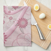 ピンクの抽象芸術ハート&フラワーフラワーフラクタルアートを愛 キッチンタオル (四つ折り)