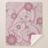 ピンクの抽象芸術ハート&フラワーフラワーフラクタルアートを愛 シェルパブランケット (正面)