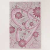 ピンクの抽象芸術ハート&フラワーフラワーフラクタルアートを愛 ジグソーパズル (縦)