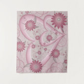 ピンクの抽象芸術ハート&フラワーフラワーフラクタルアートを愛 タペストリー (正面)