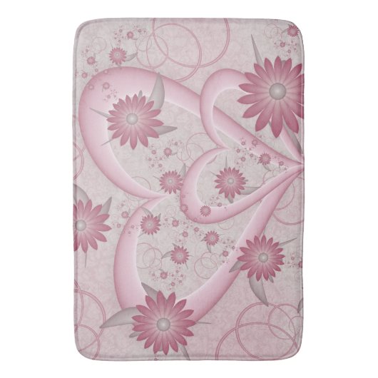 ピンクの抽象芸術ハート&フラワーフラワーフラクタルアートを愛 バスマット (正面縦)