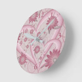 ピンクの抽象芸術ハート&フラワーフラワーフラクタルアートを愛 ラウンド壁時計 (傾斜)