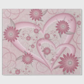 ピンクの抽象芸術ハート&フラワーフラワーフラクタルアートを愛 ラッピングペーパー (フラット)