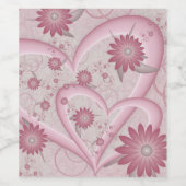 ピンクの抽象芸術ハート&フラワーフラワーフラクタルアートを愛 ワインラベル (シングルラベル)