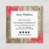 ピンクの抽象芸術バラの芽素朴、木材、ソーシャルアイコン スクエア名刺 (裏面)