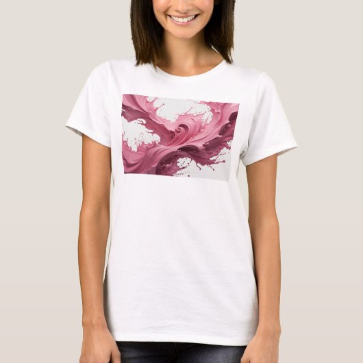 ピンクの抽象芸術ファッションプリント Tシャツ (正面)