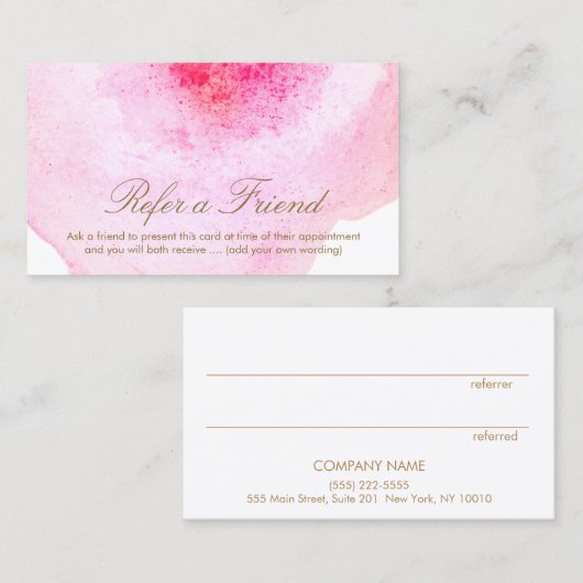 ピンクの抽象芸術水の色のお客様の紹介 紹介カード (正面/裏面)