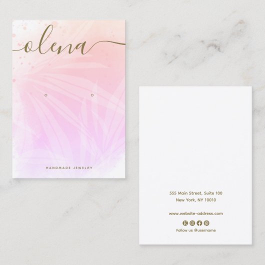 ピンクの抽象芸術水色の署名スクリプト 名刺 (正面/裏面)