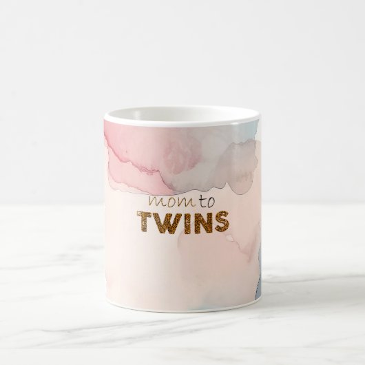 ピンクの抽象芸術水色ママから双子 コーヒーマグカップ (中央)