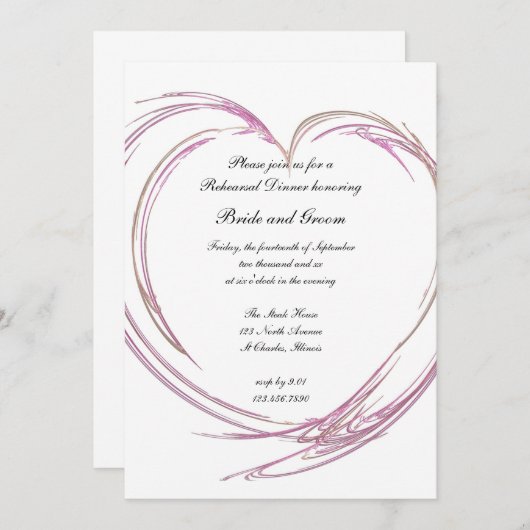ピンクの抽象芸術結婚ハートのリハーサル 招待状 (正面/裏面)