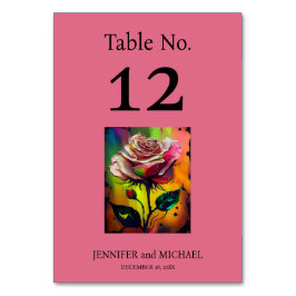 ピンクの抽象芸術結婚バラのテーブル番号 テーブルナンバー