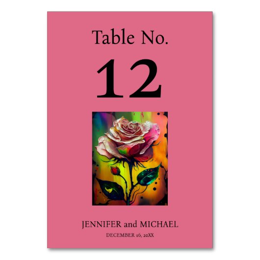 ピンクの抽象芸術結婚バラのテーブル番号 テーブルナンバー (正面)