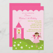 ピンクの招待状でかわいらしいプリンセスの誕生会 招待状 (正面/裏面)