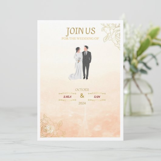 ピンクの招待状カード 招待状 (スタンド正面)