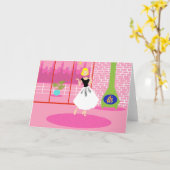 ピンクの挨拶状のレトロ カード (黄色い花)