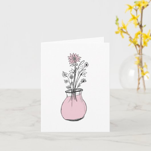 ピンクの挨拶 カード (黄色い花)