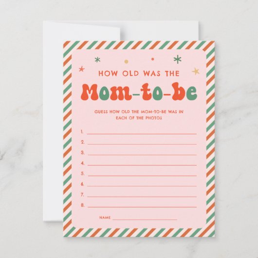 ピンクの推測ママ年齢クリスマスベビーシャワーゲームカード 招待状 (正面)